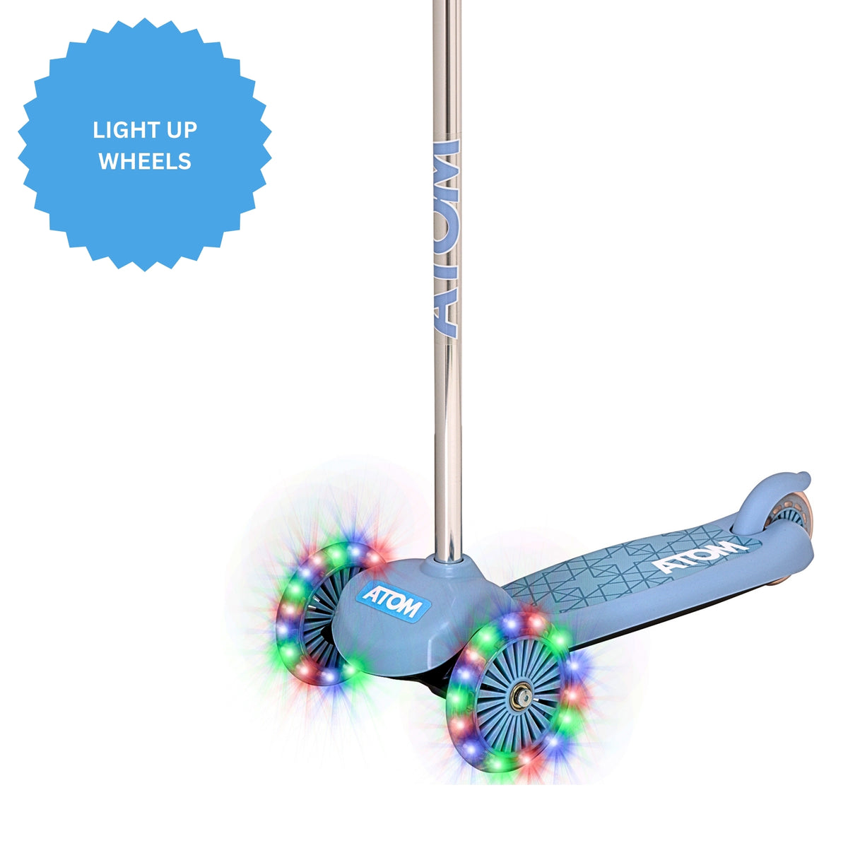 ATOM Light-Up Move &#39;N&#39; Groove Scooter in Blue – 3-Wheel Kids Scooter with LED Flashing Deck and Wheels for Ages 3+.