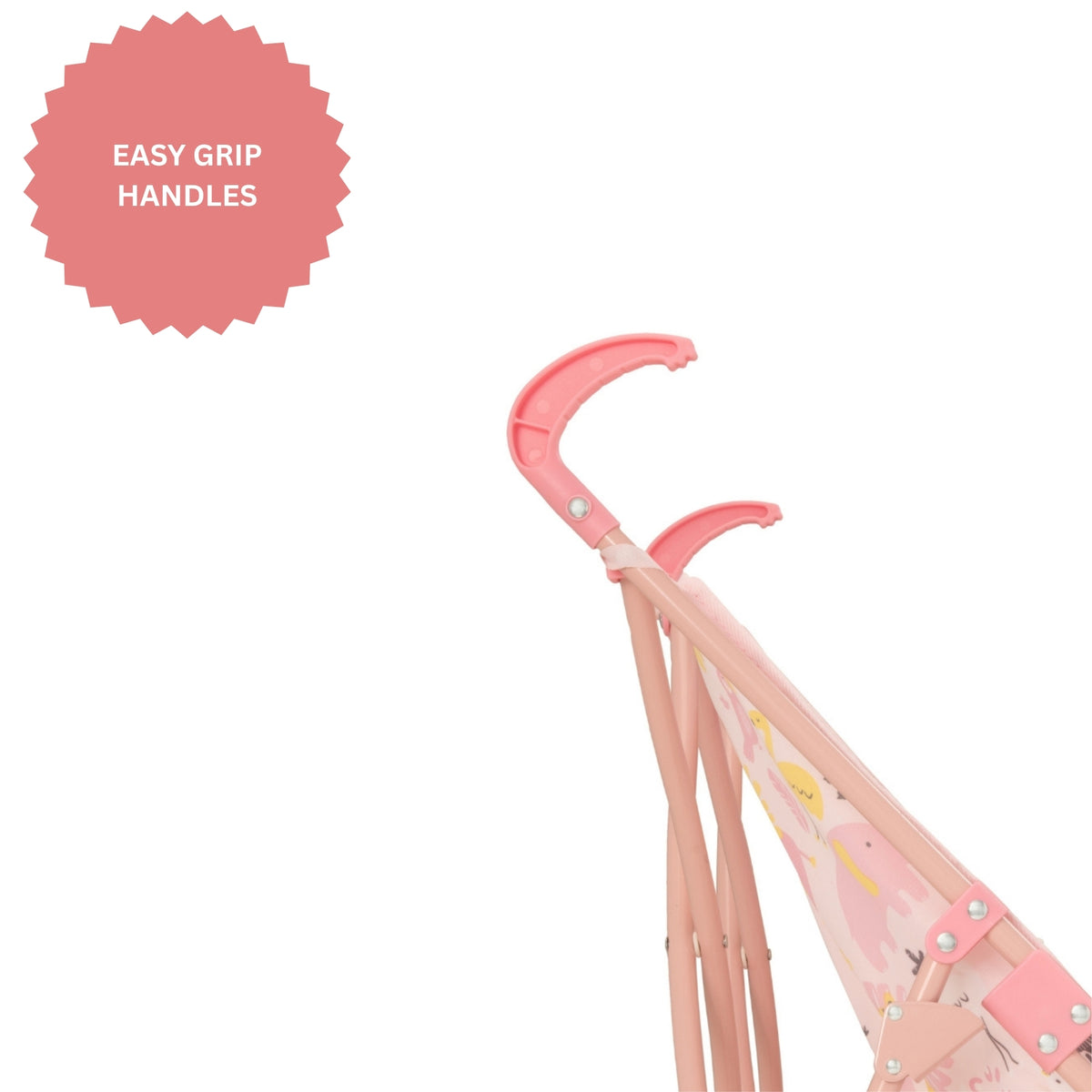 Pink toy stroller with pink animal pattern for children aged 2 and over