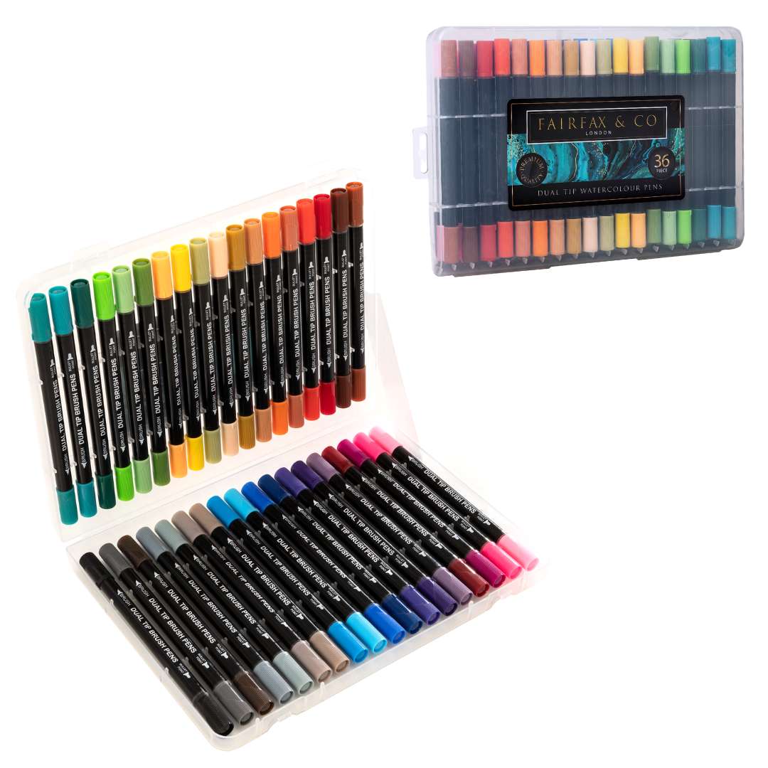 Watercolour Dual Tip Brush Pens Set of 36 + A4 40 Sheet Premium Sketch Pad Bundle