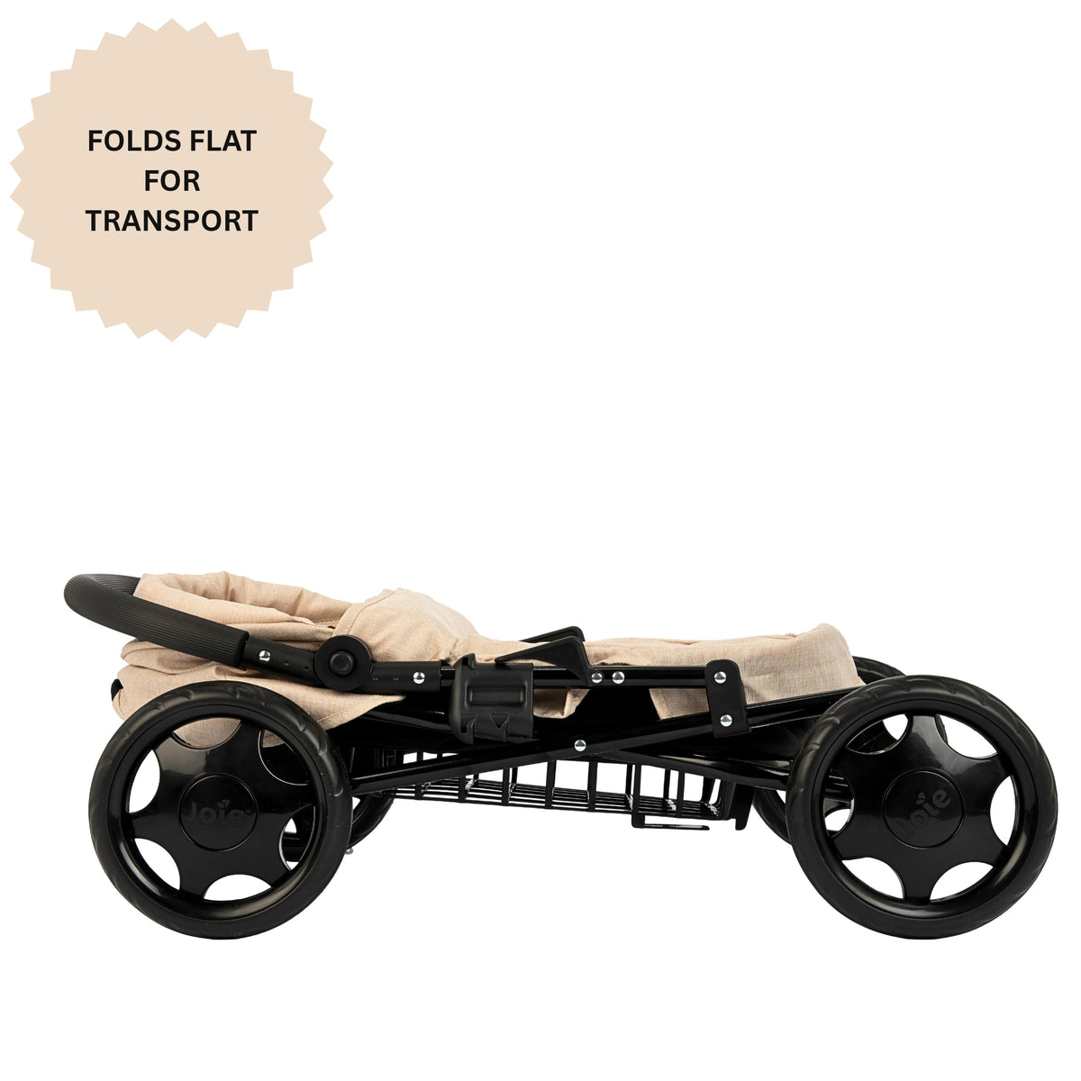 Joie Junior Classic Stone &amp; Black Pram - Includes Handheld Parasol &amp; Changing Bag