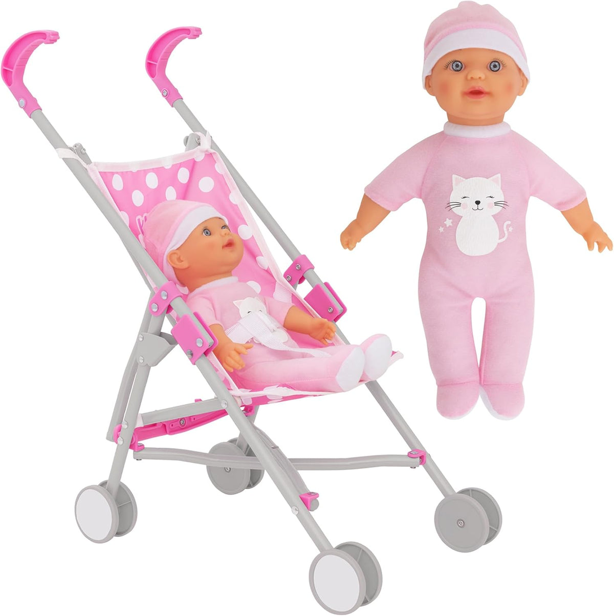 Dolly Tots Dolls Stroller with Doll - Playful Toy Stroller Set for Dolls, Includes Doll Companion