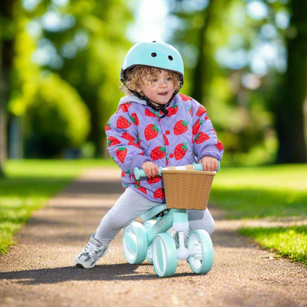 Atom Bobble Bike with Basket in Mint Green, charming children&#39;s bicycle with front basket. Perfect Balance Bike for training.