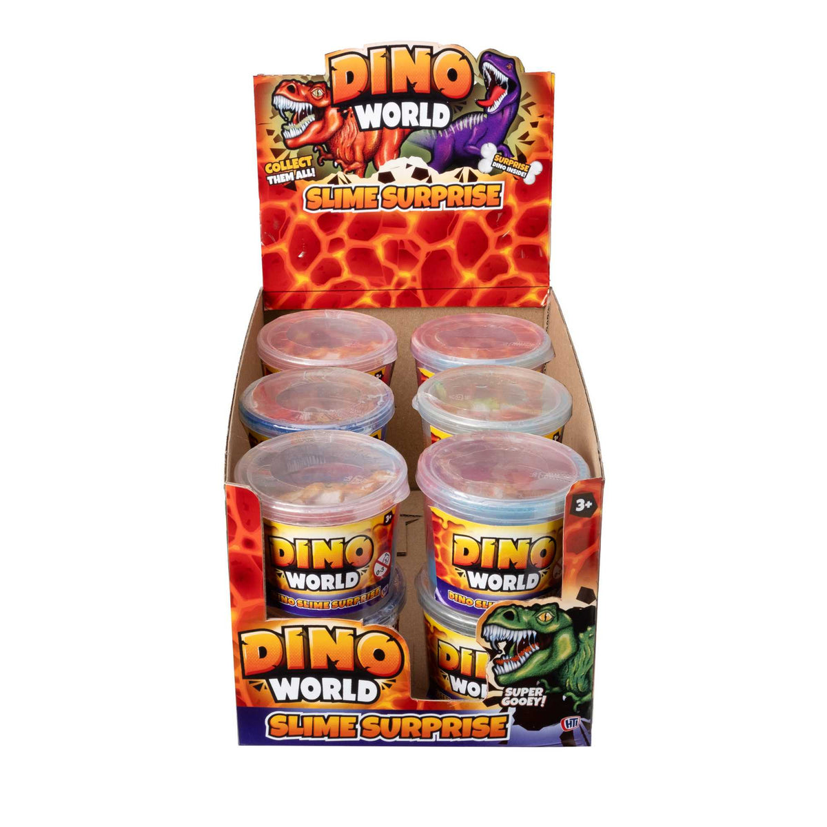 Dino World Dino Slime Surprise (CDU of 12) - Fun unboxing experience with collectible dinosaur figures hidden in stretchy slime, perfect for kids&#39; parties and gifts.