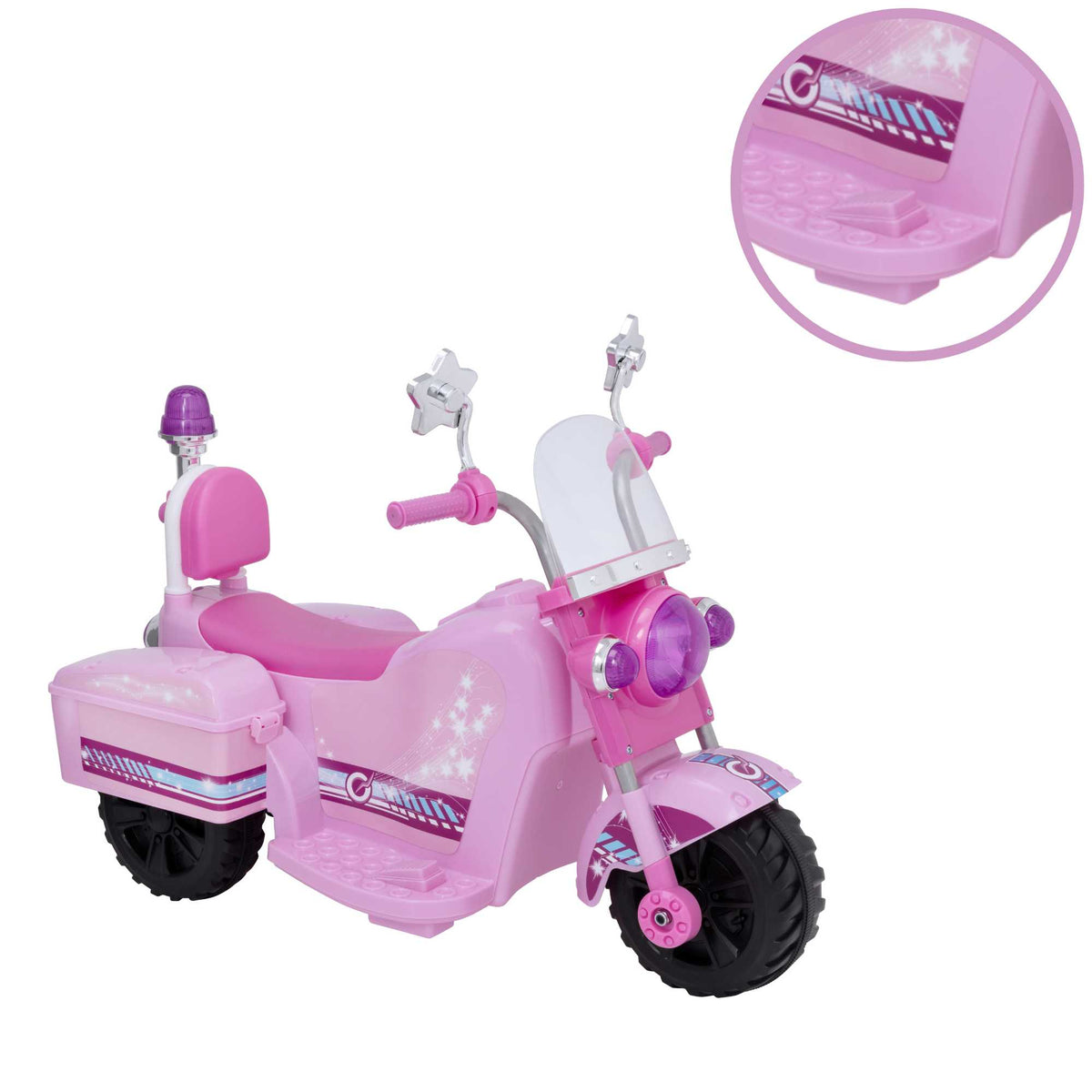 Image of the EVO Children&#39;s Electric Ride-On Shimmer Trike Toy. The trike is shown in an outdoor setting, highlighting its fun and adventurous appeal for young riders.