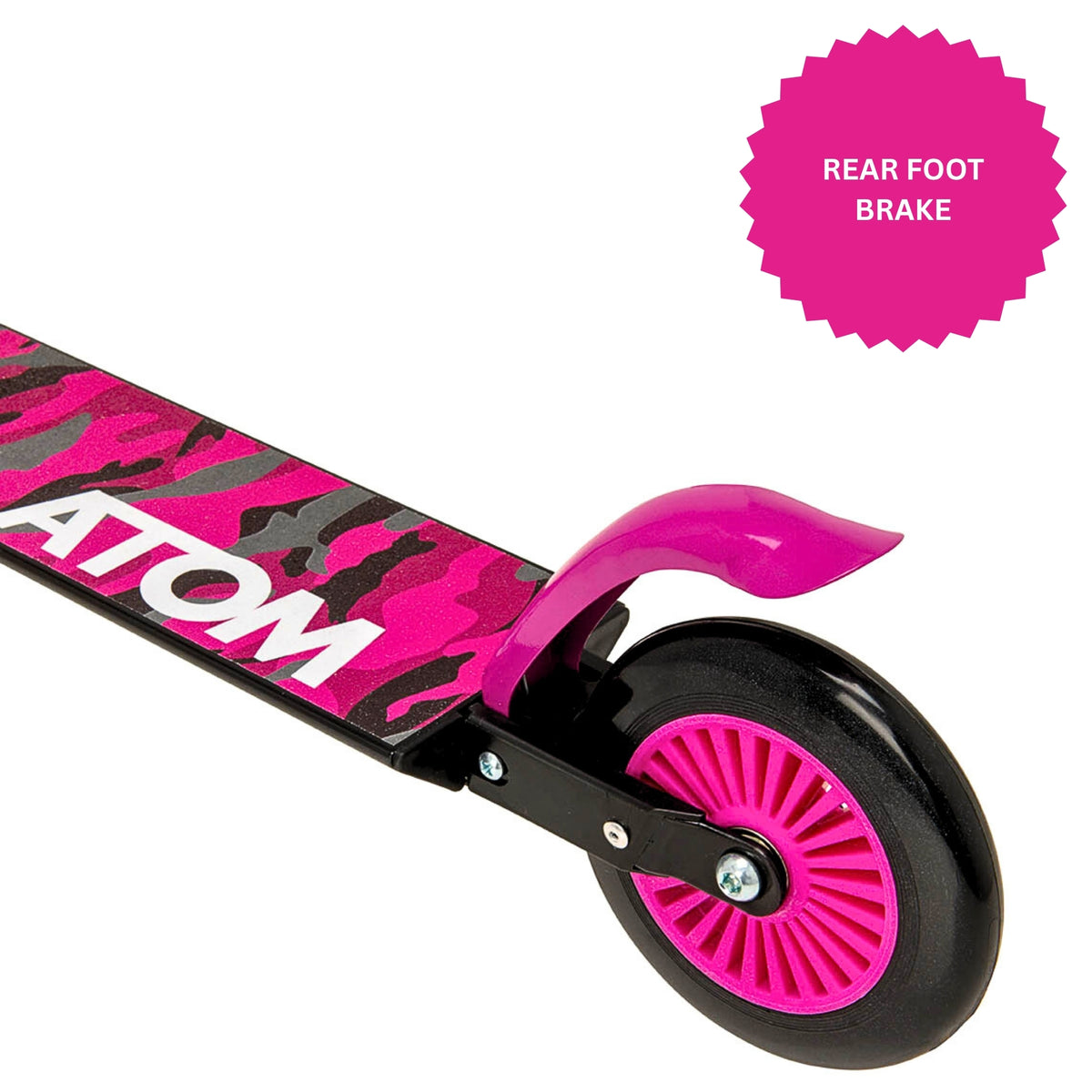 ATOM Light-Up Inline Scooter in Neochrome – 2-Wheel Folding Kids Scooter with LED Flashing Wheels, Adjustable Handlebar, and Rear Brake for Ages 5+
