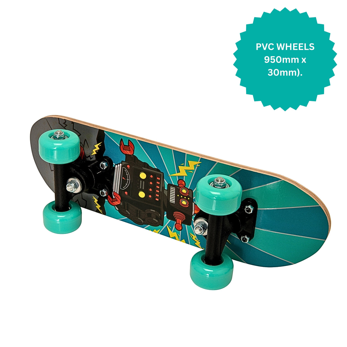 ATOM 17 Inch Robot Skateboard for Kids – Beginner Mini Skateboard with Colourful Robot Graphic Deck and Grip Tape