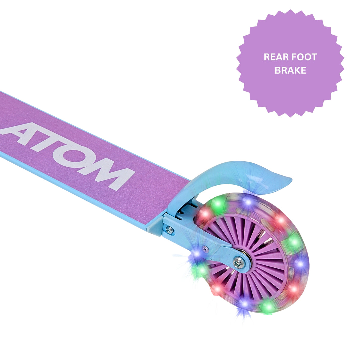 ATOM Light-Up Inline Scooter in Lilac – 2-Wheel Folding Kids Scooter with LED Flashing Wheels and Adjustable Handlebar for Ages 5+