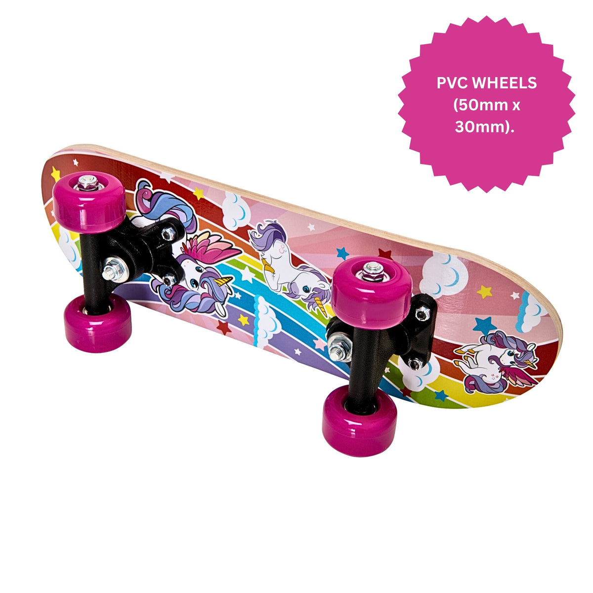 ATOM 17 inch Unicorn Skateboard for Kids – Beginner Mini Skateboard with Colourful Deck and Grip Tape.