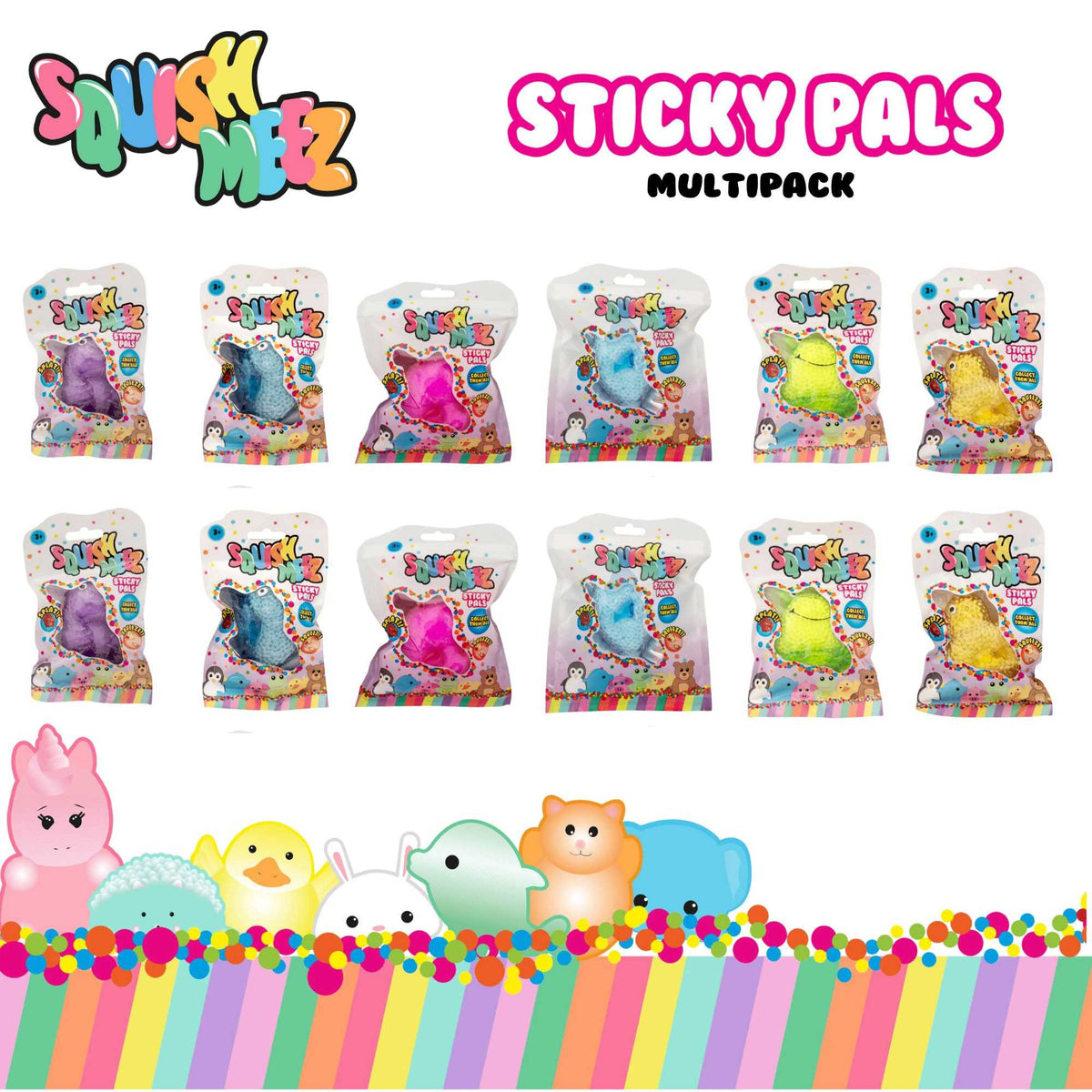 Squish-Meez Sticky Pals 12 Pack Fidget Toy Playset