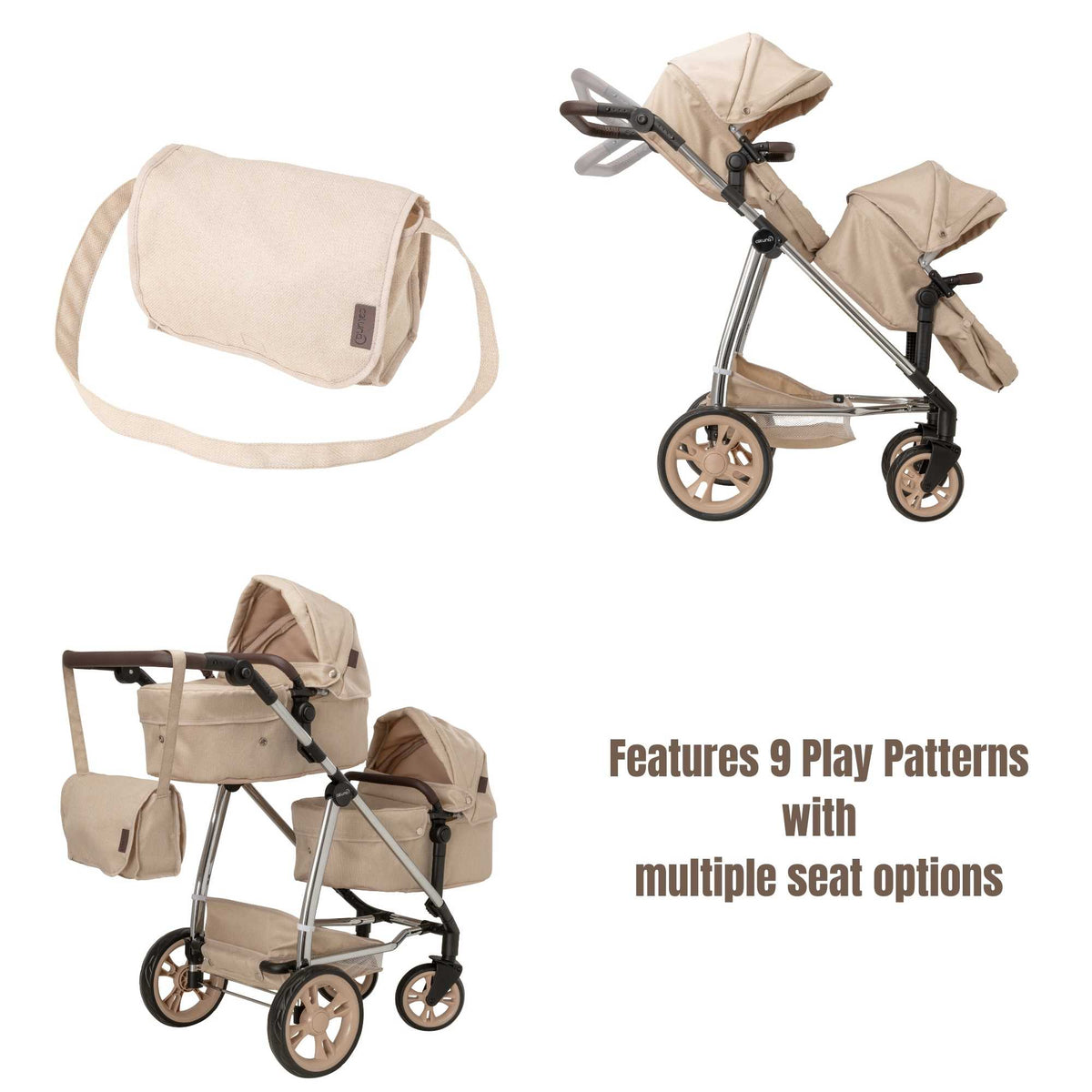 Celuna Premium Twin Dolls Travel System - versatile doll stroller with 9 play patterns, perfect for twins, stylish and durable design