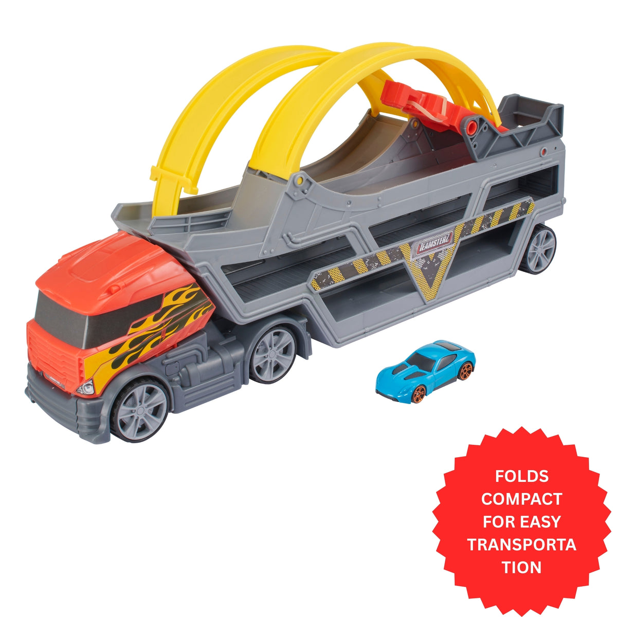 Kids Racing Toy – Teamsterz Launch &amp; Loop Transporter with Adjustable Track and Storage for 14 Cars