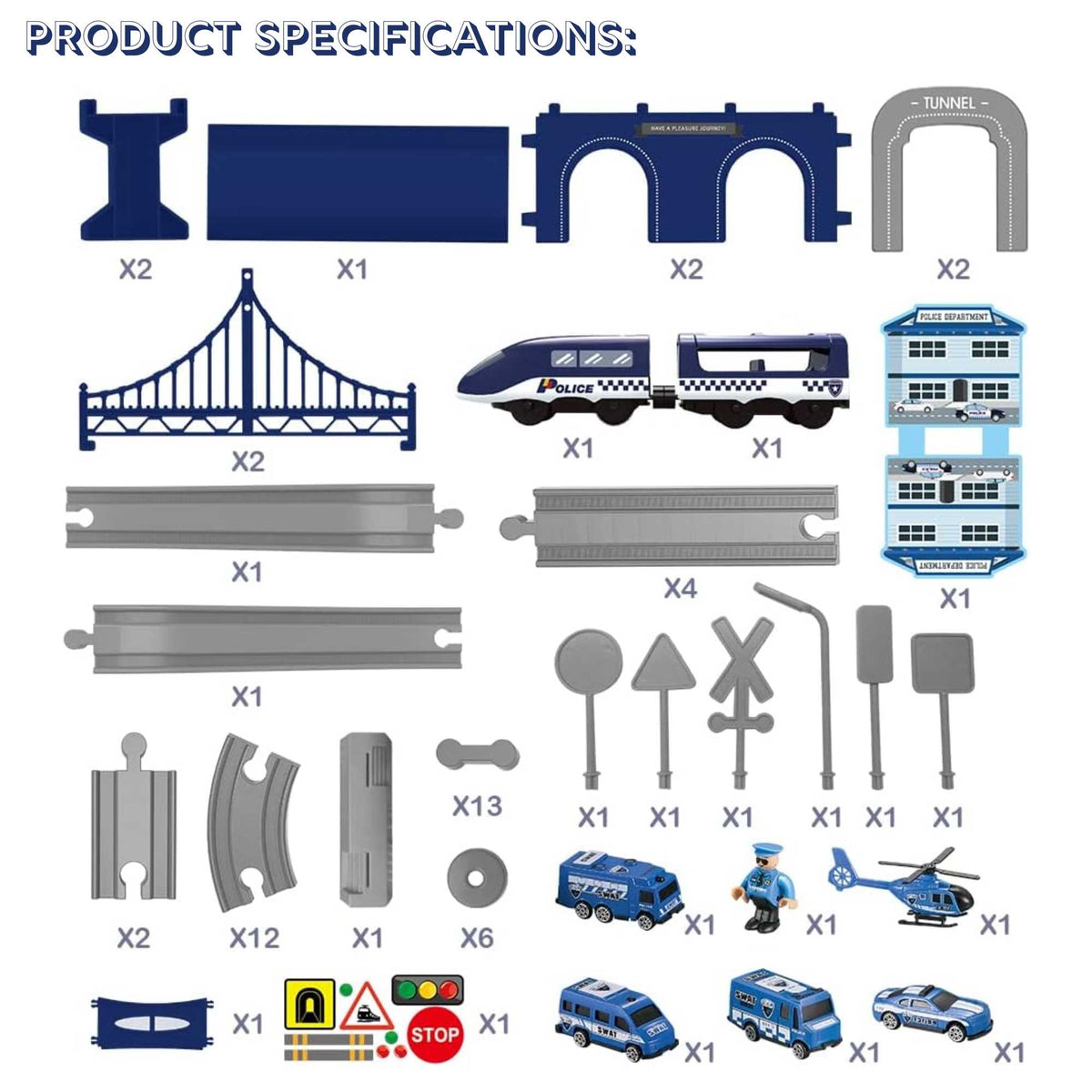 Police Service Rescue Train Set - 66 Pieces Included