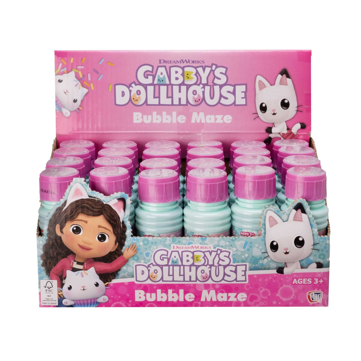 Gabby&#39;s Bubble Maze Multipack featuring 24 maze toys with Gabby&#39;s-themed designs, perfect for parties, school events, and fun activities for kids