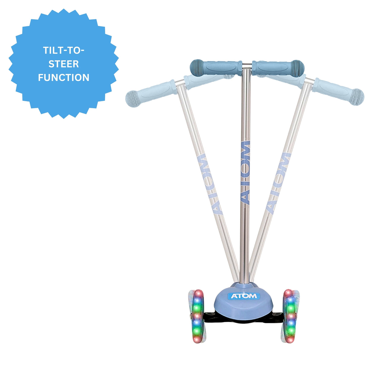 ATOM Light-Up Move &#39;N&#39; Groove Scooter in Blue – 3-Wheel Kids Scooter with LED Flashing Deck and Wheels for Ages 3+.