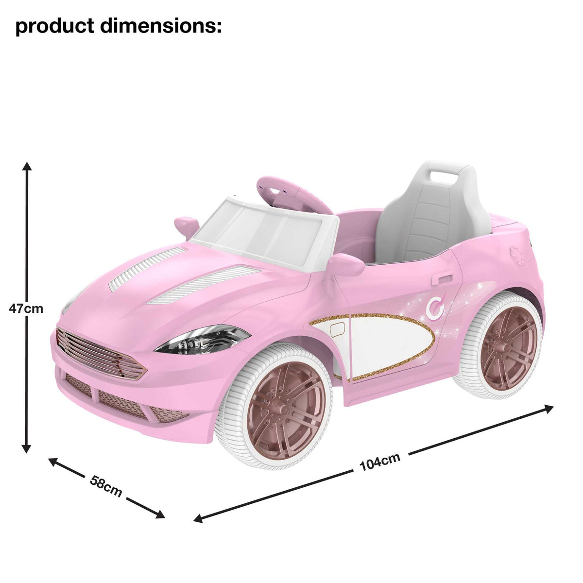 Pink EVO Dream Coupe Car Ride-On Toy for children aged 3+, featuring pedal-driven forward and reverse motion, working headlights, and authentic engine and horn sounds