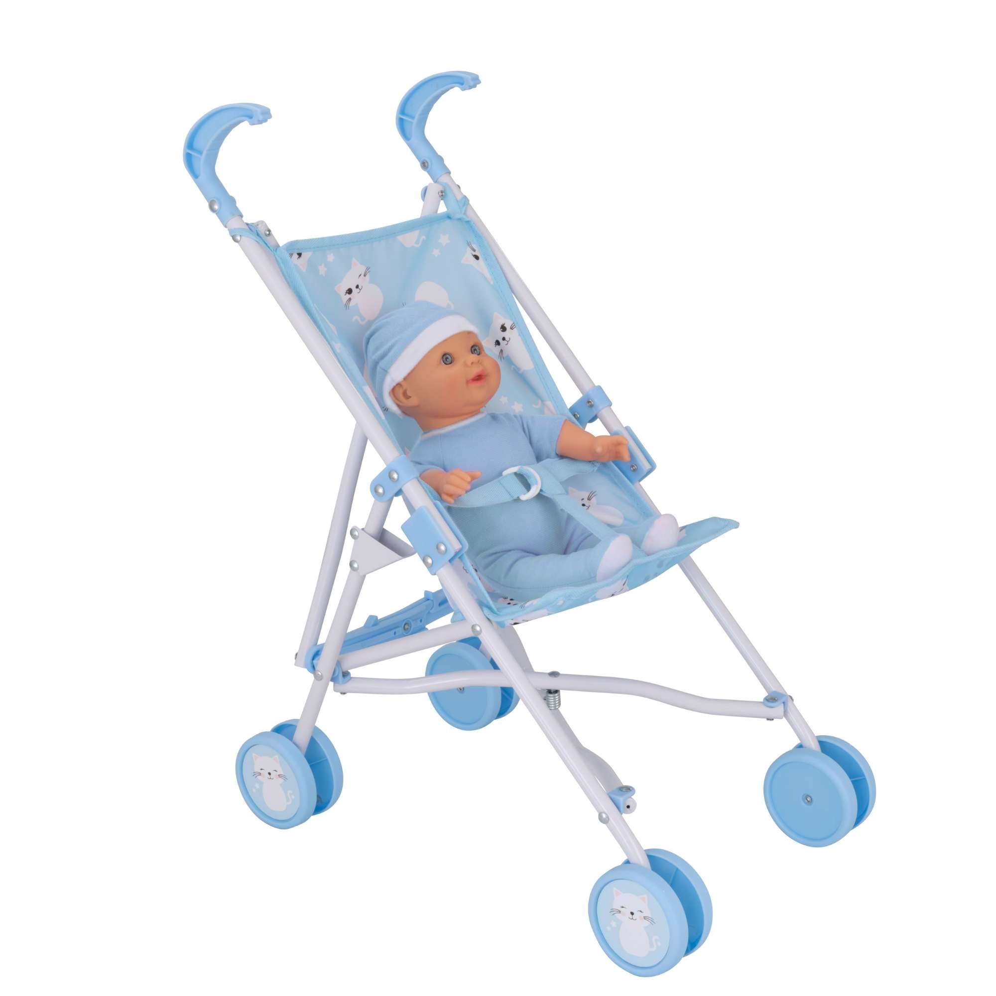 BabyBoo Kitty Doll Stroller - Blue Pushchairs