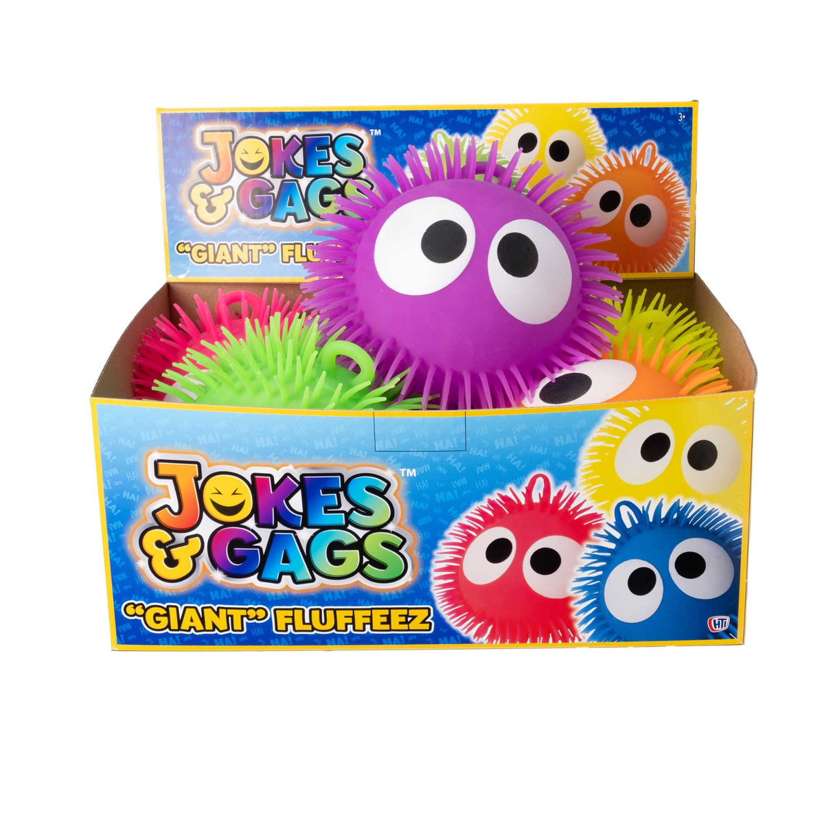 Collection of Fluffeez Balls in a display box, featuring 12 soft and fluffy balls in 6 vibrant colours, perfect for play and relaxation