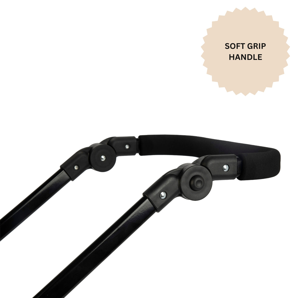 Beige and black baby stroller with Joie branding with an adjustable handle height and multiple play positions.