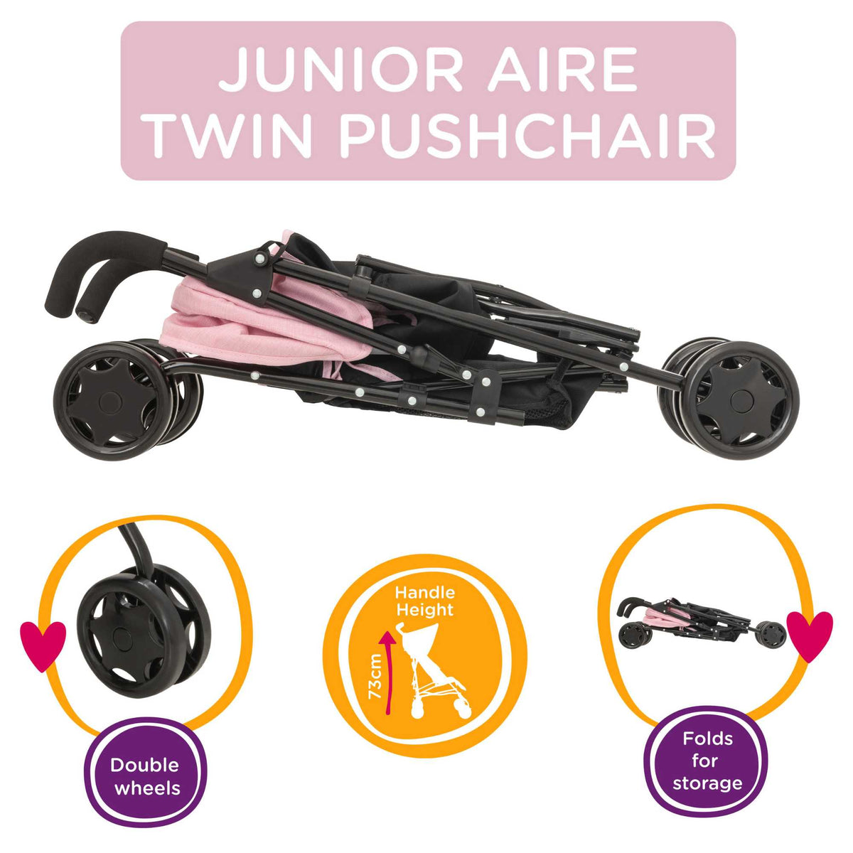 Joie Aire Twin Dolls Stroller - Pink &amp; Black Pushchairs