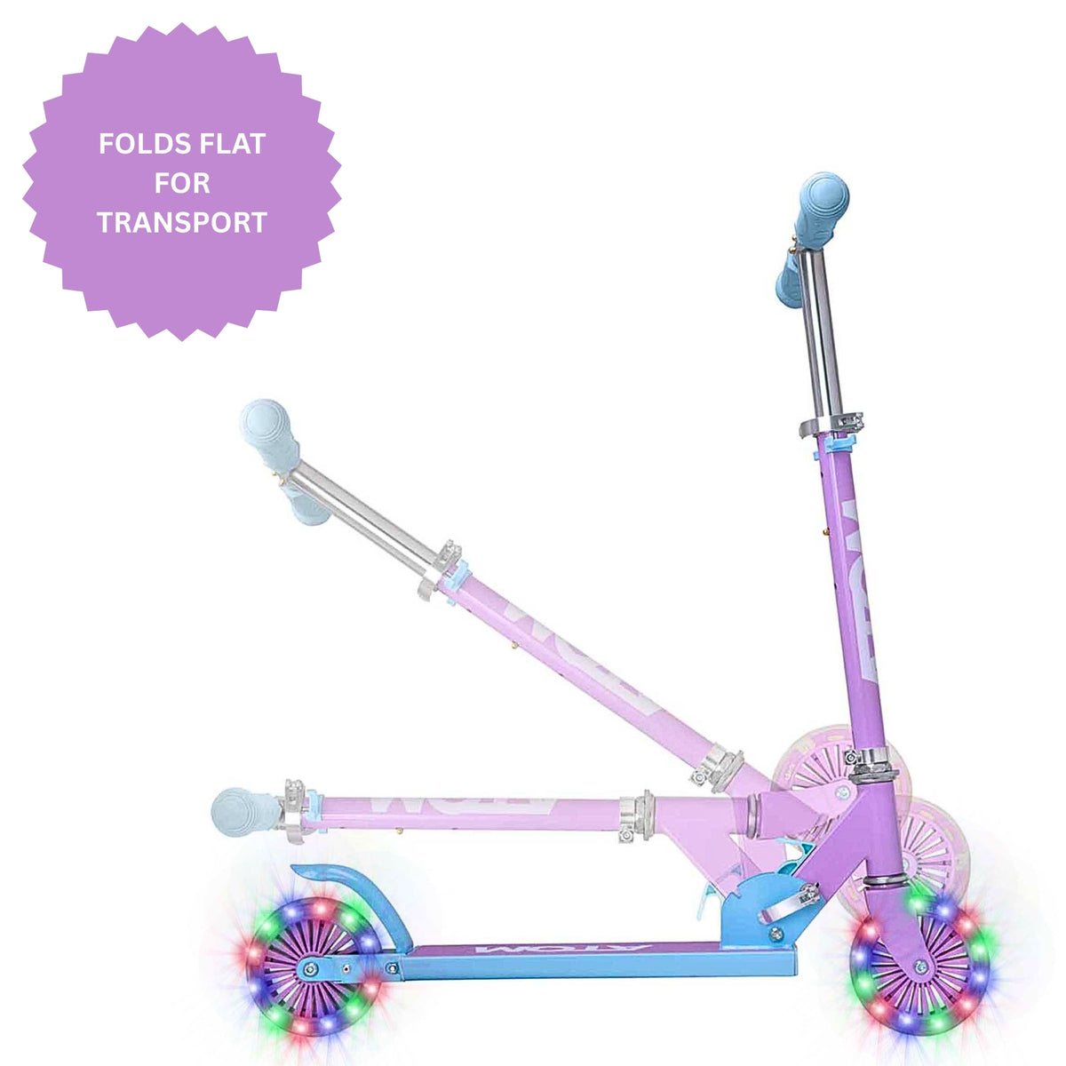 ATOM Light-Up Inline Scooter in Lilac – 2-Wheel Folding Kids Scooter with LED Flashing Wheels and Adjustable Handlebar for Ages 5+