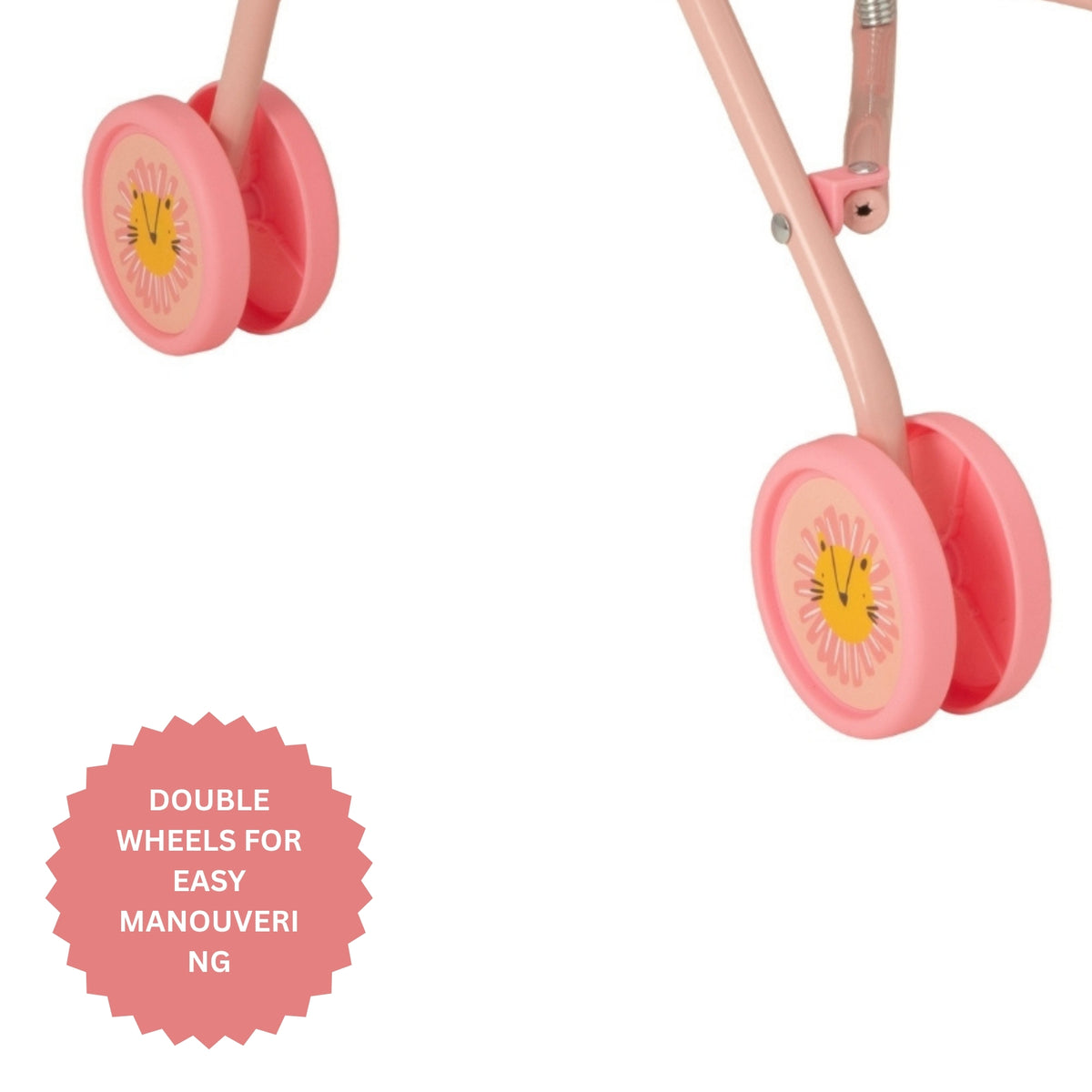 Pink toy stroller with pink animal pattern for children aged 2 and over