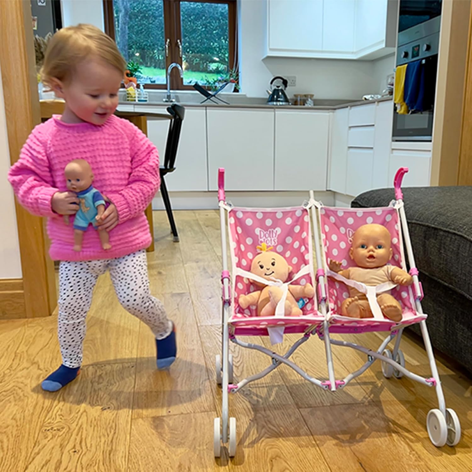 play double stroller Dolly Tots Twin Dolls Stroller - Double Play Fun