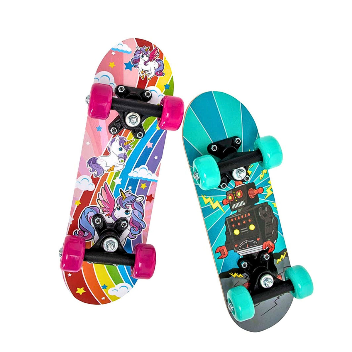 ATOM 17 Inch Robot Skateboard for Kids – Beginner Mini Skateboard with Colourful Robot Graphic Deck and Grip Tape
