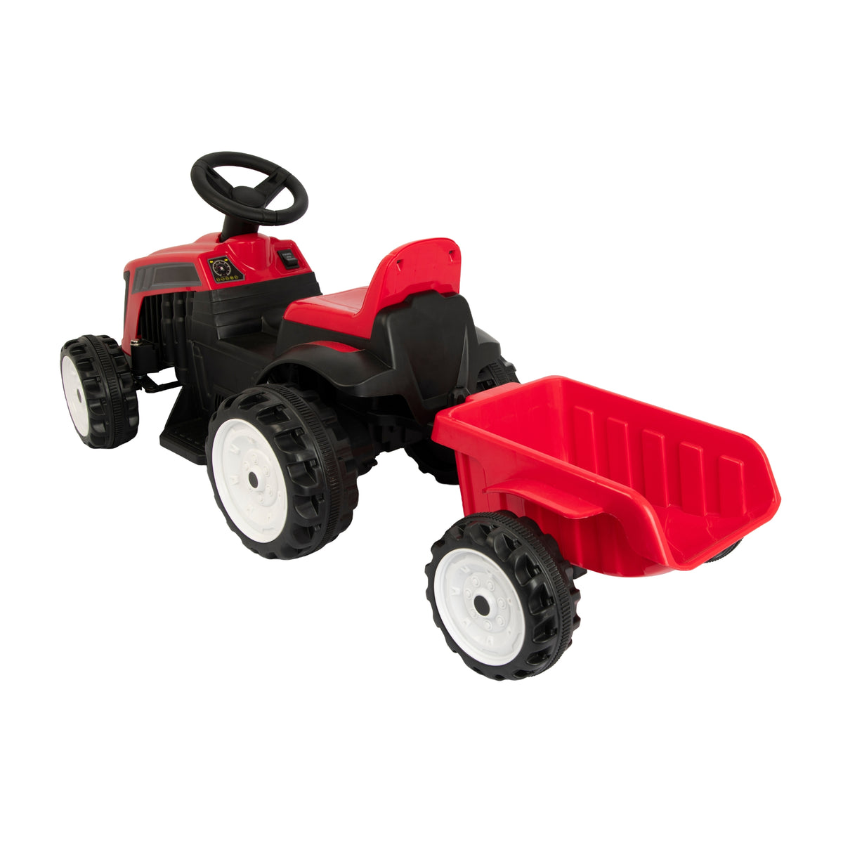ATOM 6V Electric Ride On Tractor With Trailer - Red Electric Ride Ons