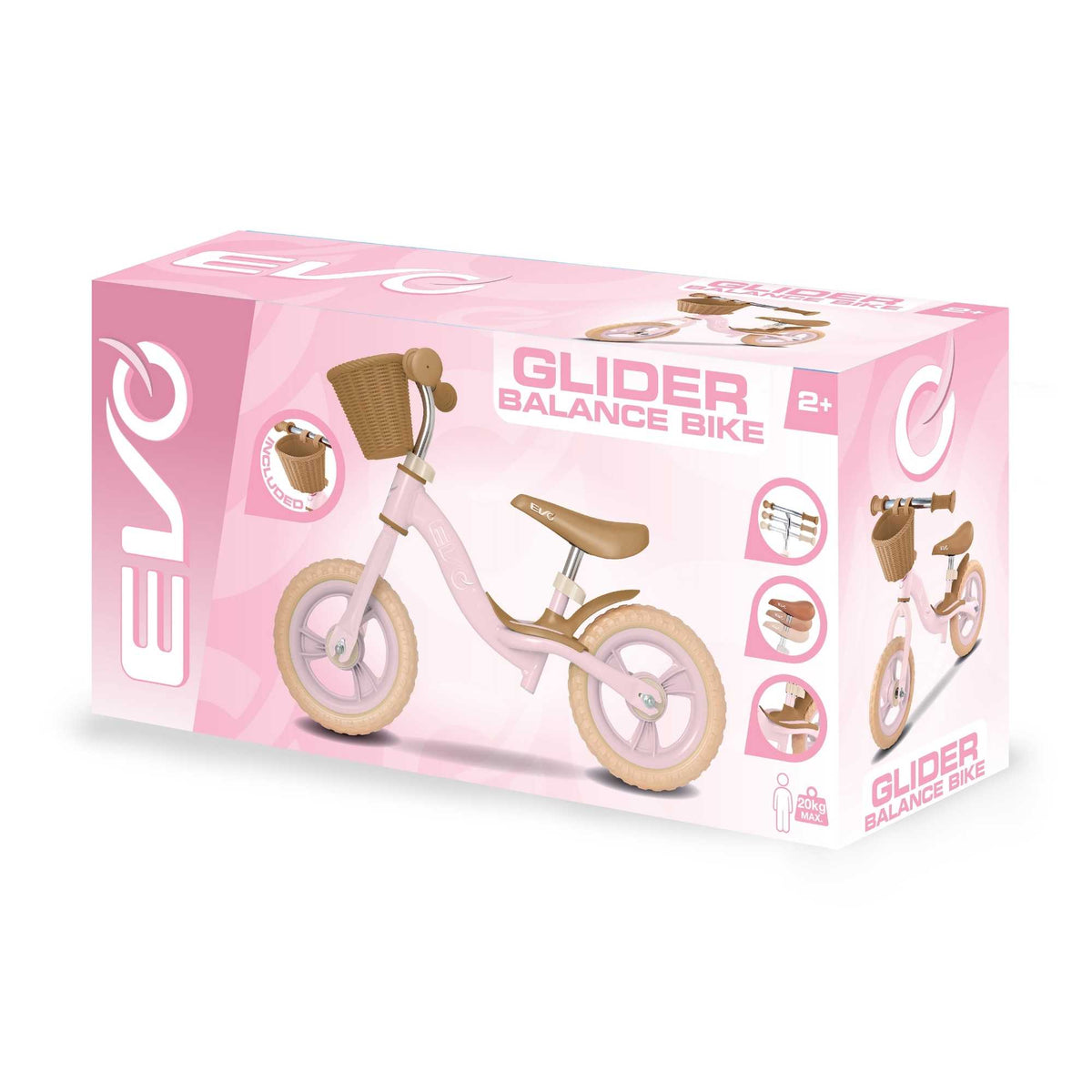EVO 10&quot; Glider Balance Bike With Basket - Pink Balance Bike