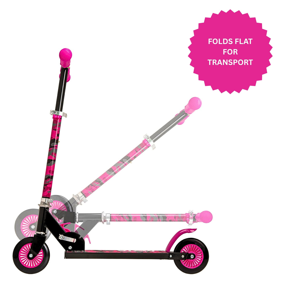 ATOM Light-Up Inline Scooter in Neochrome – 2-Wheel Folding Kids Scooter with LED Flashing Wheels, Adjustable Handlebar, and Rear Brake for Ages 5+