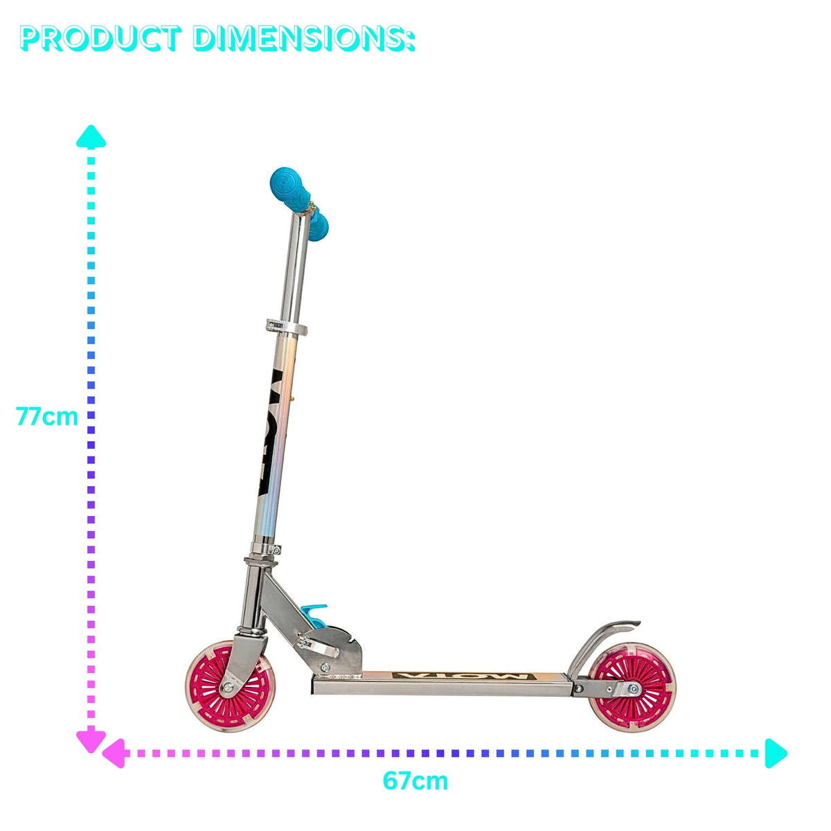ATOM Light-Up Inline Scooter in Holographic Finish – 2-Wheel Folding Kids Scooter with LED Flashing Wheels for Ages 5+.