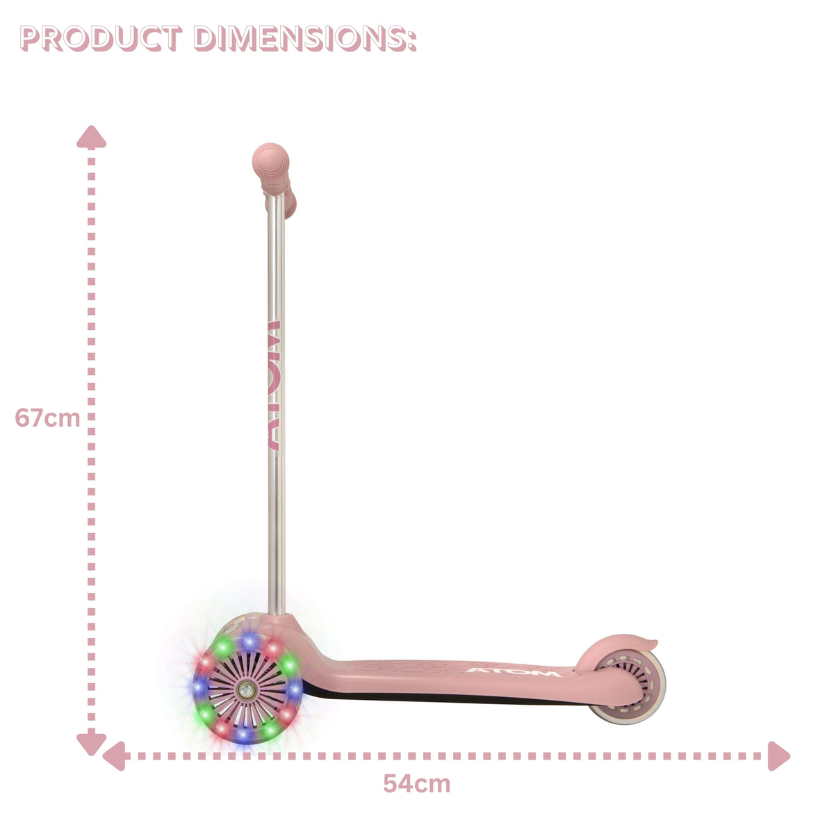 ATOM Light-Up Move &#39;N&#39; Groove Scooter in Pink – 3-Wheel Kids LED Scooter with Flashing Deck and Wheels for Ages 3+