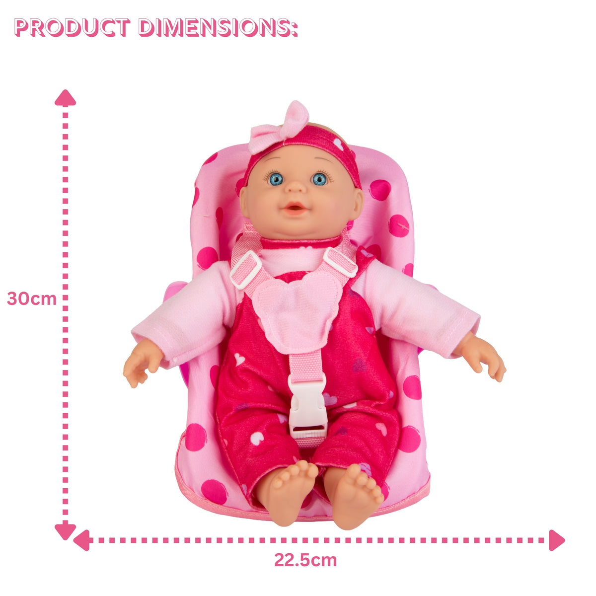Dolly Tots 30cm Doll &amp; Car Seat - Soft Bodied Talking Doll