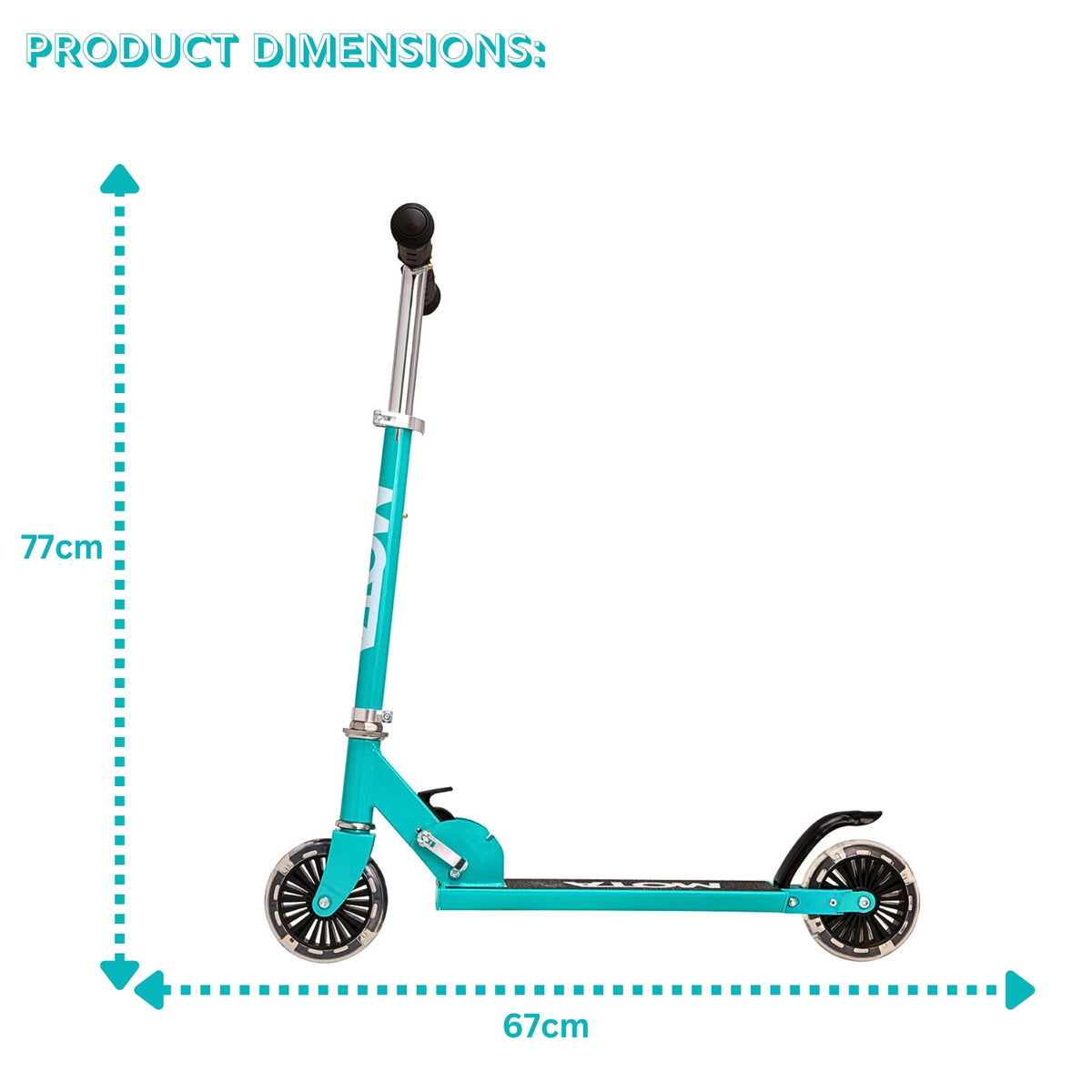 ATOM Light-Up Inline Scooter in Teal – 2-Wheel Folding Kids Scooter with LED Flashing Wheels, Adjustable Handlebar, and Rear Brake for Ages 5+