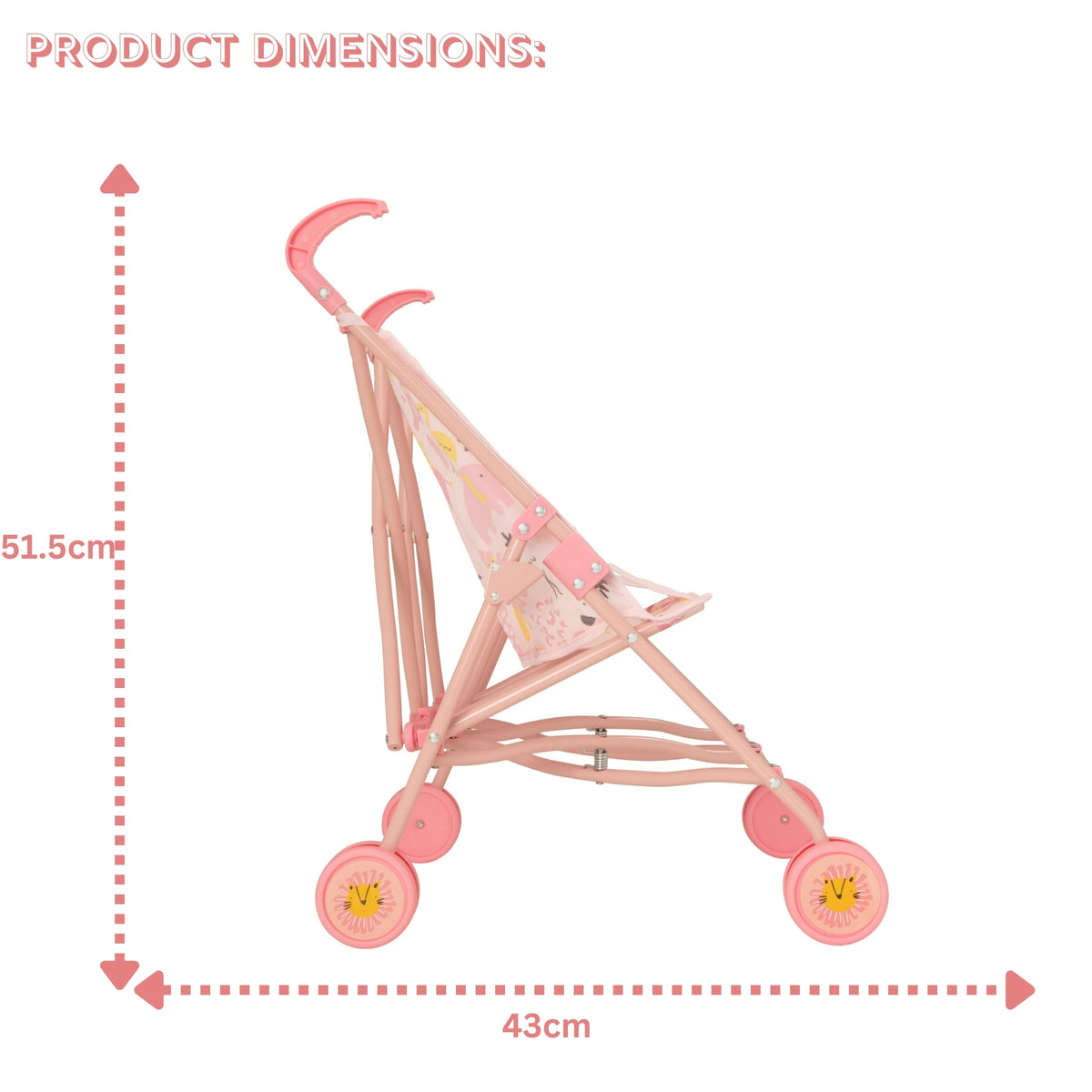 Pink toy stroller with pink animal pattern for children aged 2 and over