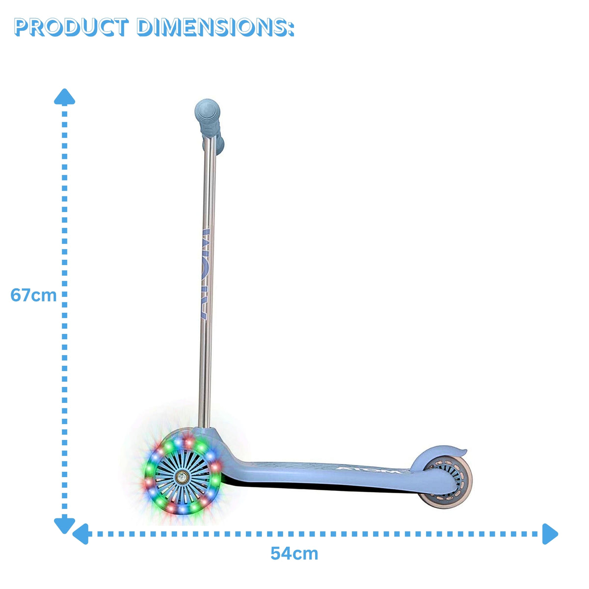 ATOM Light-Up Move &#39;N&#39; Groove Scooter in Blue – 3-Wheel Kids Scooter with LED Flashing Deck and Wheels for Ages 3+.