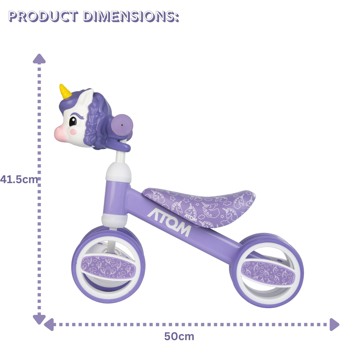 ATOM Childrens Bobble Bike - Purple Unicorn Balance Bike