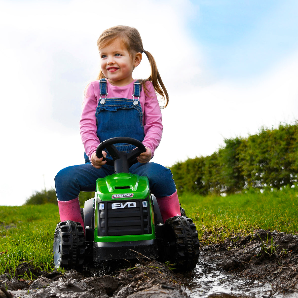 Evo 6V Electric Green Ride On Tractor With Trailer Electric Ride Ons
