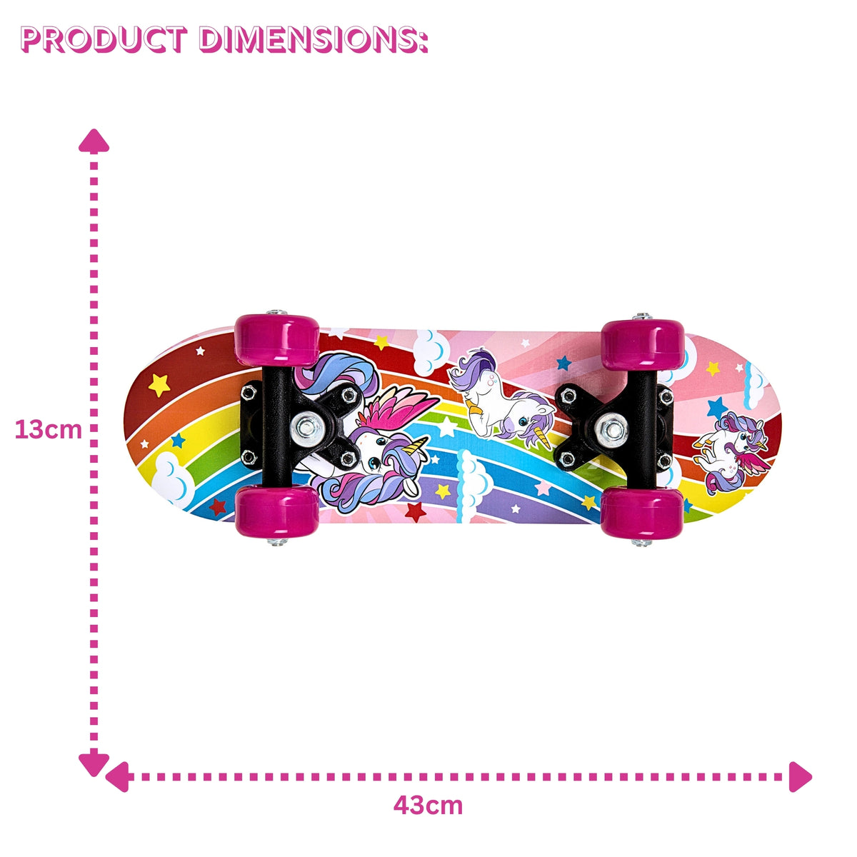 ATOM 17 inch Unicorn Skateboard for Kids – Beginner Mini Skateboard with Colourful Deck and Grip Tape.