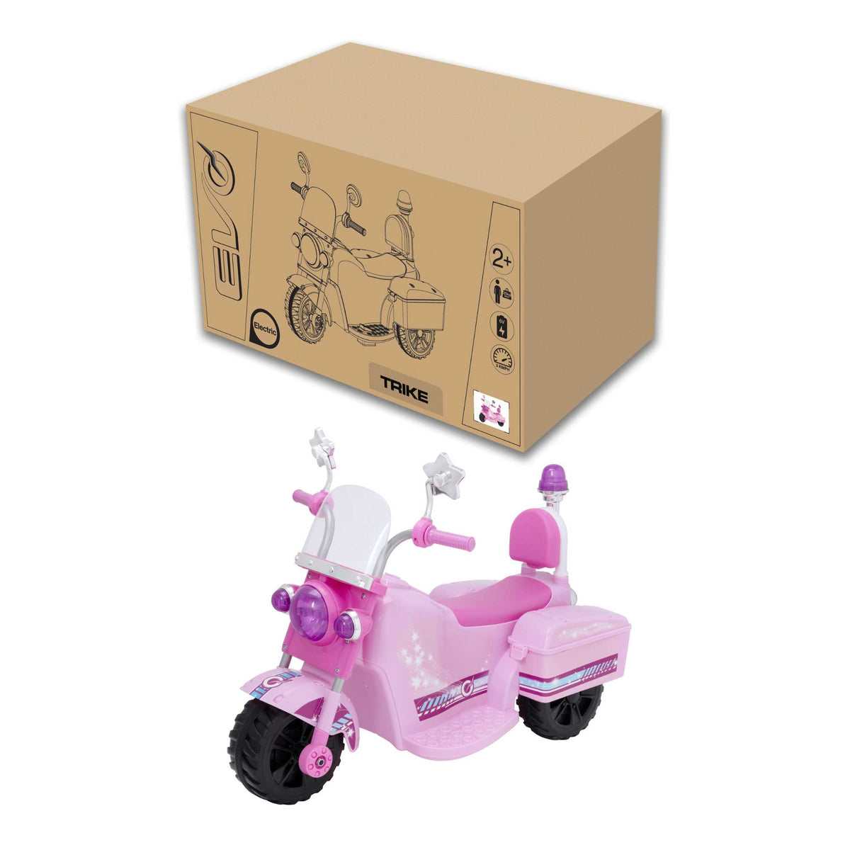 Image of the EVO Children&#39;s Electric Ride-On Shimmer Trike Toy. The trike is shown in an outdoor setting, highlighting its fun and adventurous appeal for young riders.