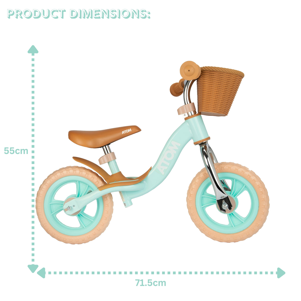 ATOM 10&quot; Glider Bike With Basket - Mint Green Balance Bike