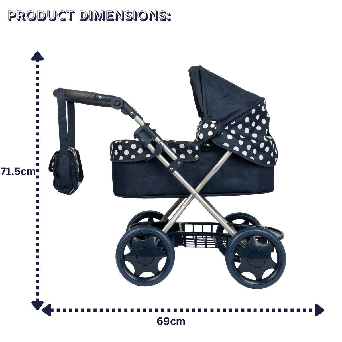 Dolly Tots Cherish Dolls Pram - Navy Prams