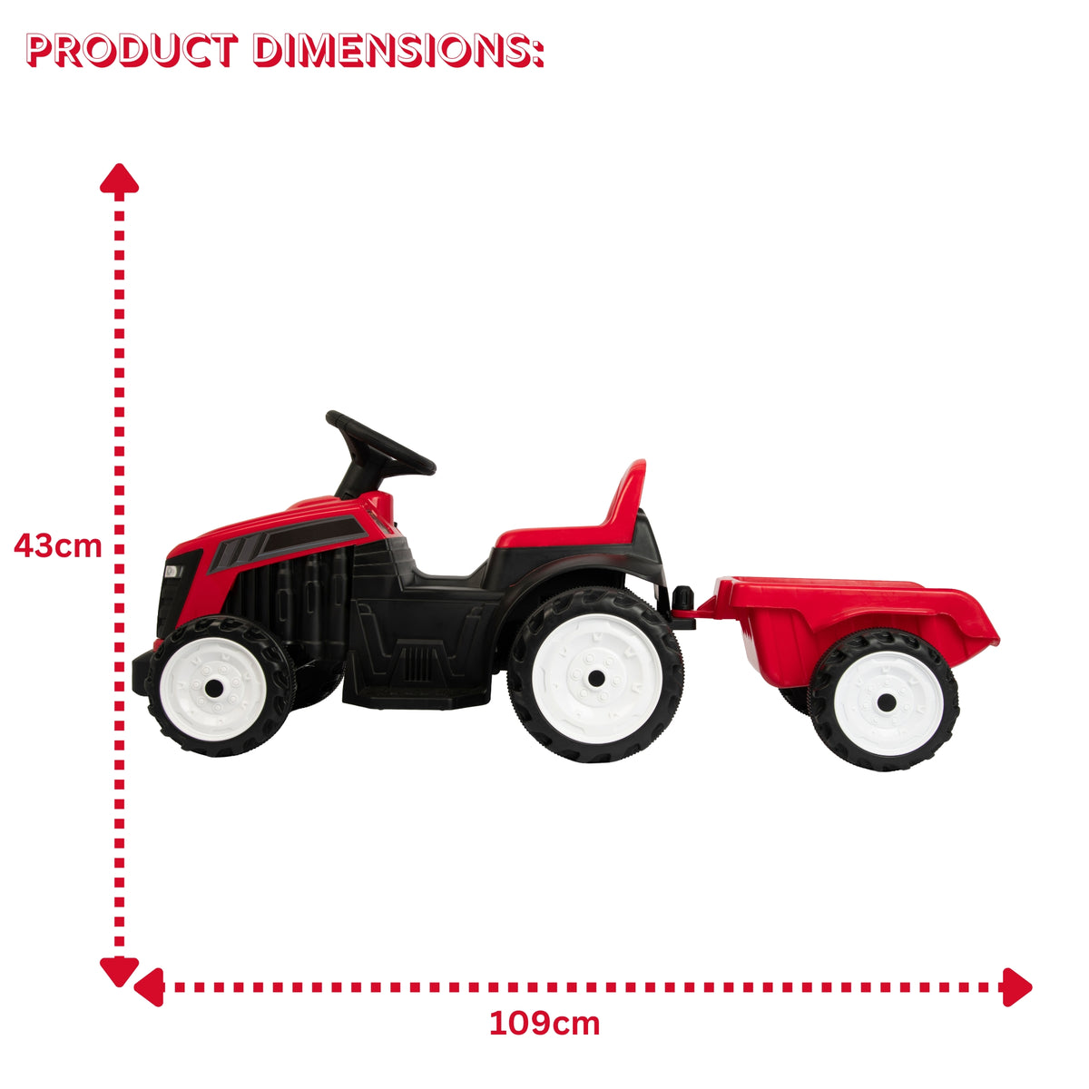 ATOM 6V Electric Ride On Tractor With Trailer - Red Electric Ride Ons