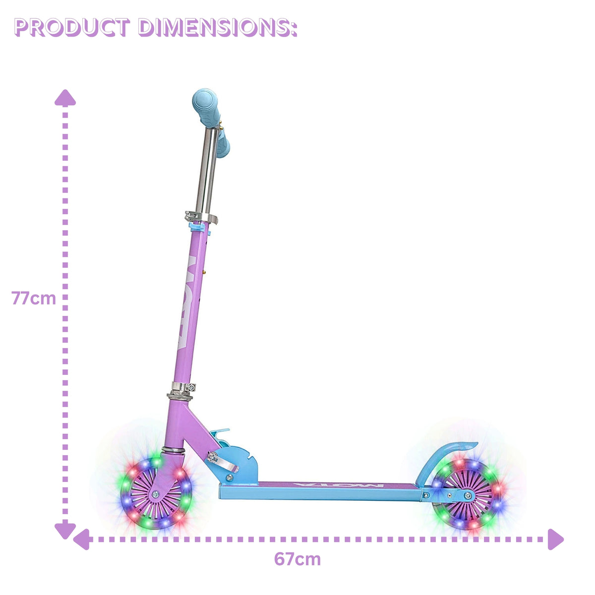 ATOM Light-Up Inline Scooter in Lilac – 2-Wheel Folding Kids Scooter with LED Flashing Wheels and Adjustable Handlebar for Ages 5+