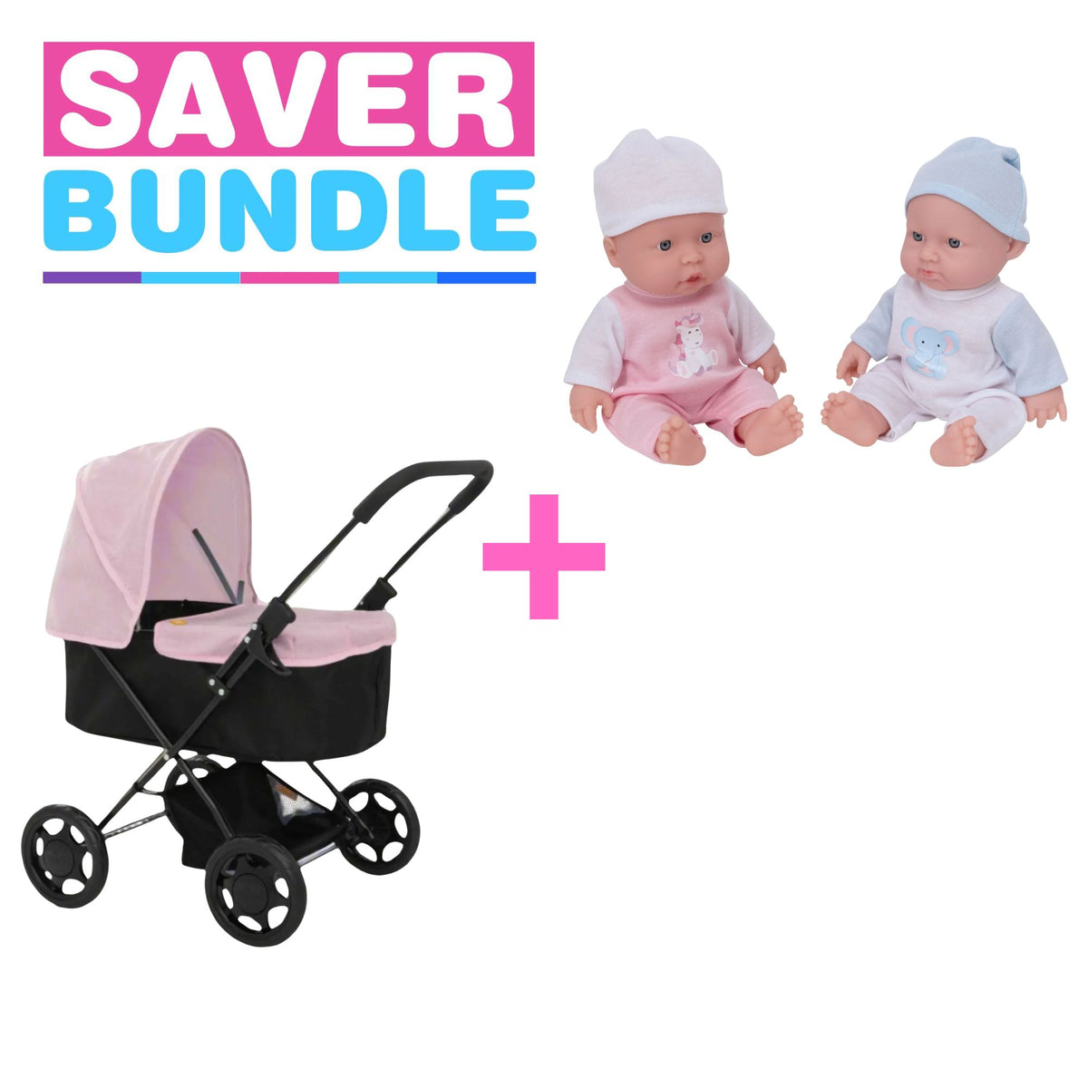Joie Baby Dolls Pram - Pink &amp; Black + BabyBoo Adorable Doll With Outfit Bundle Prams