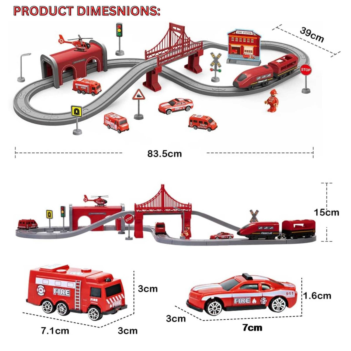 Fire Rescue Train Set – Kids Emergency Vehicle Playset with Fire Truck, Tracks &amp; Accessories for Imaginative Play