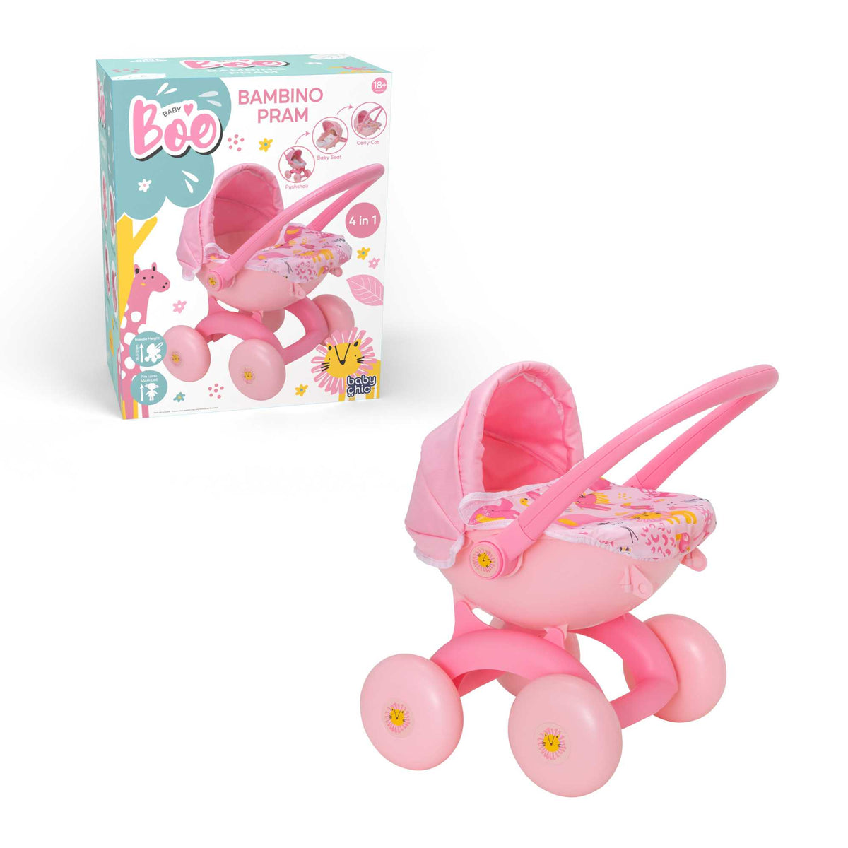 BabyBoo Bambino Jungle Print 4-IN-1 Dolls Pram Prams