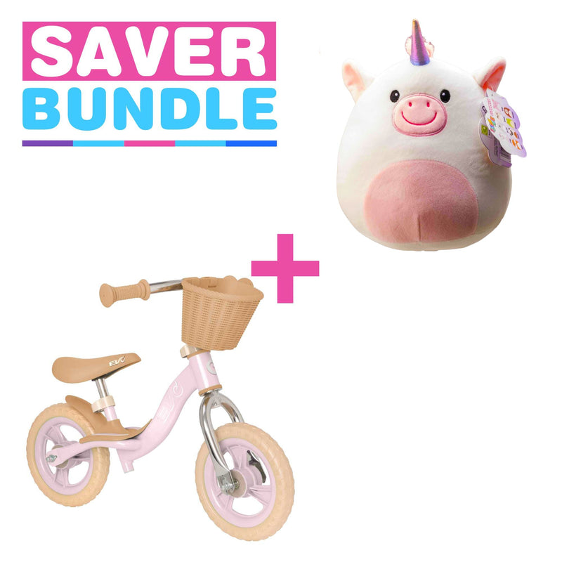 EVO 10" Glider Balance Bike With Basket - Pink + Squish Meez Cloudeez 9' Plush Toy | Star