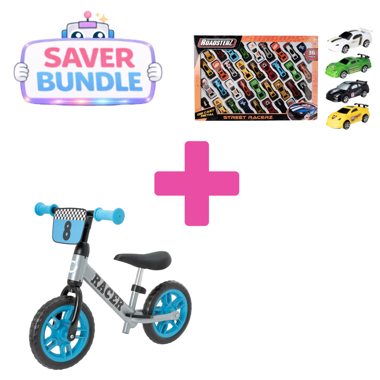 Evo 10" Racer Balance Bike + 36 Pack Street Racers Bundle