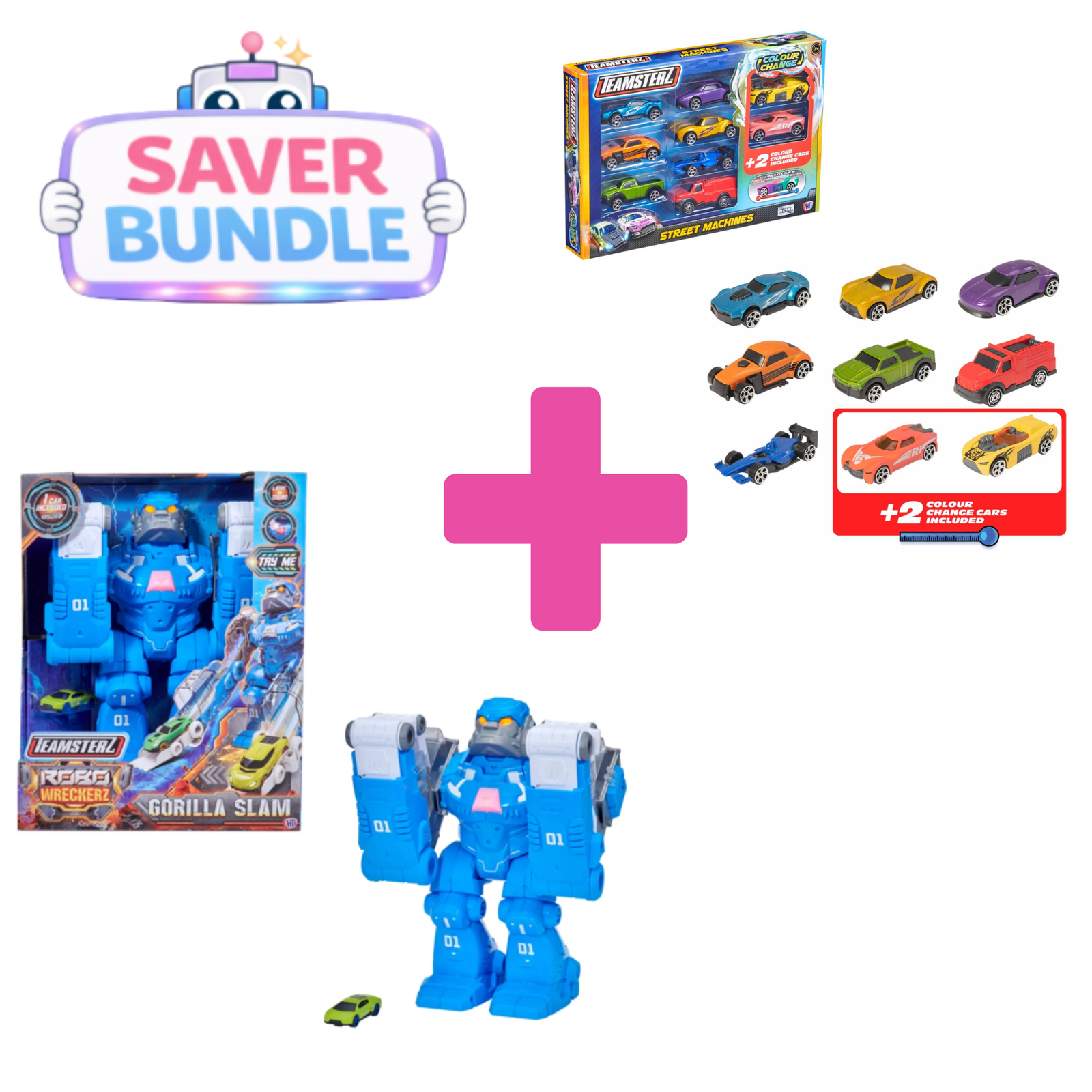 Teamsterz Robo Wreckers Gorilla Slam + 9 Racing Cars Bundle